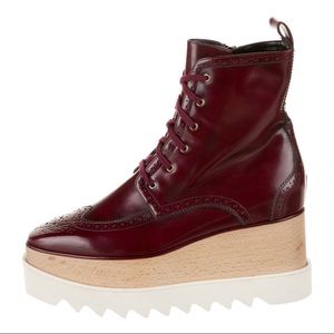 Stella McCartney Burgundy Lace Up Leather Boots (vegan)
